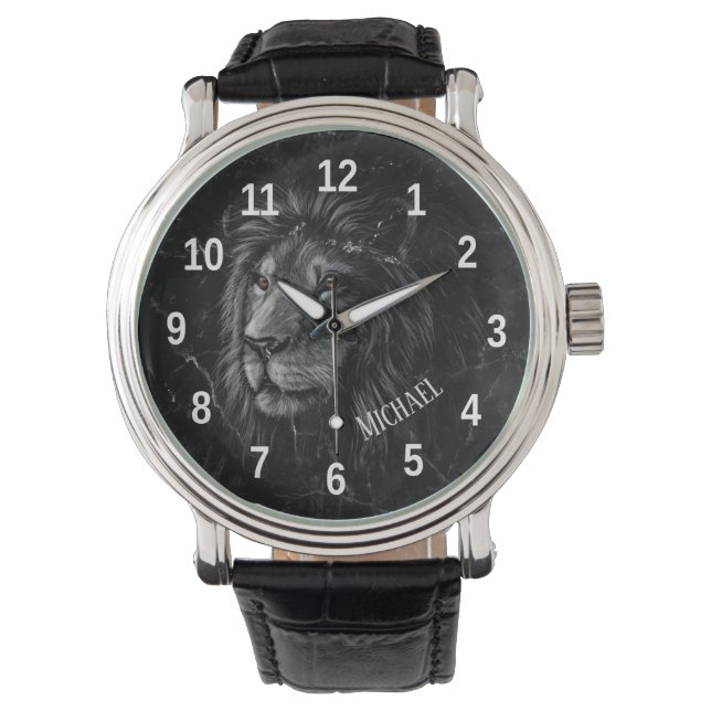 Montre Arrière-plan en marbre de Lion noir et blanc cool (devant)