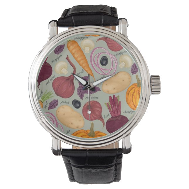 Montre Arrière - plan rétro de légumes frais (devant)