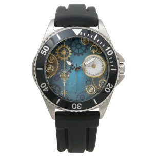 Montre Arrière - plan turquoise à vapeur avec engrenages
