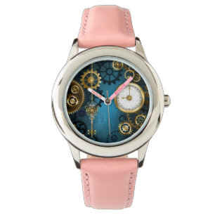 Montre Arrière - plan turquoise à vapeur avec engrenages