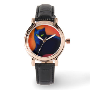 Montre Art abstrait de chat noir à porter