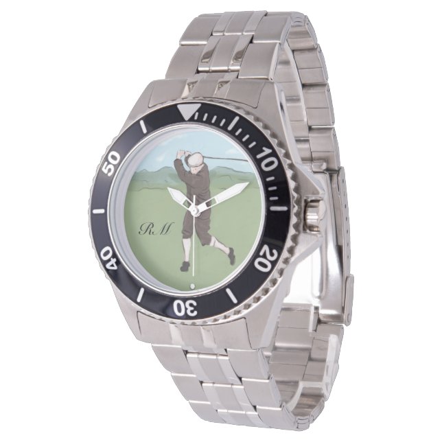 Montre Art de golf de style Vintage monogramme (Incliné)