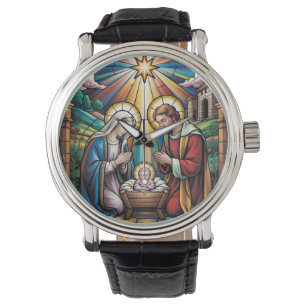 Montre Art de verre teinté de la Nativité – Noël de la Sa