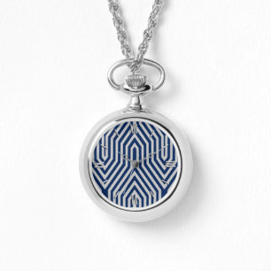 Montre Art déco géométrique - bleu marine et gris