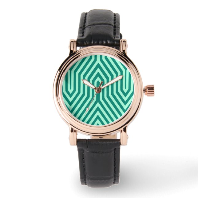 Montre Art déco géométrique - turquoise et aqua (Recto)