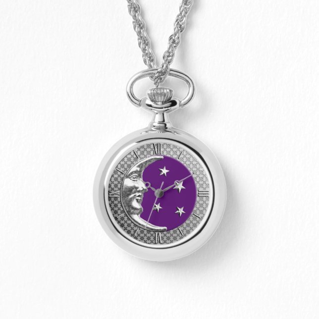Montre Art Déco Lune et étoiles - Amethyst Purple & Silve (Recto)