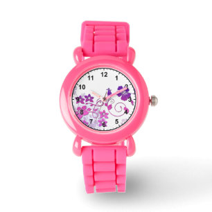 Montre Art floral élégant avec Parties scintillant rose b
