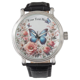 Montre Art floral papillon bleu personnalisable-96279