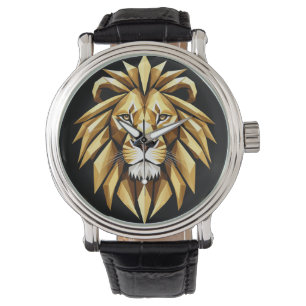 Montre Art géométrique abstrait de lion avec ton or inten