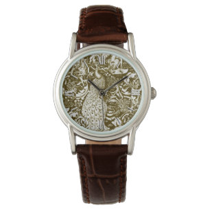 Montre Art Nouveau Peacock Imprimer, Brown et crème