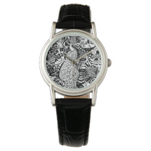 Montre Art Nouveau Peacock Print, noir et blanc