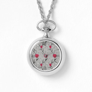Montre Art Nouveau Tulip Damask, gris et rouge