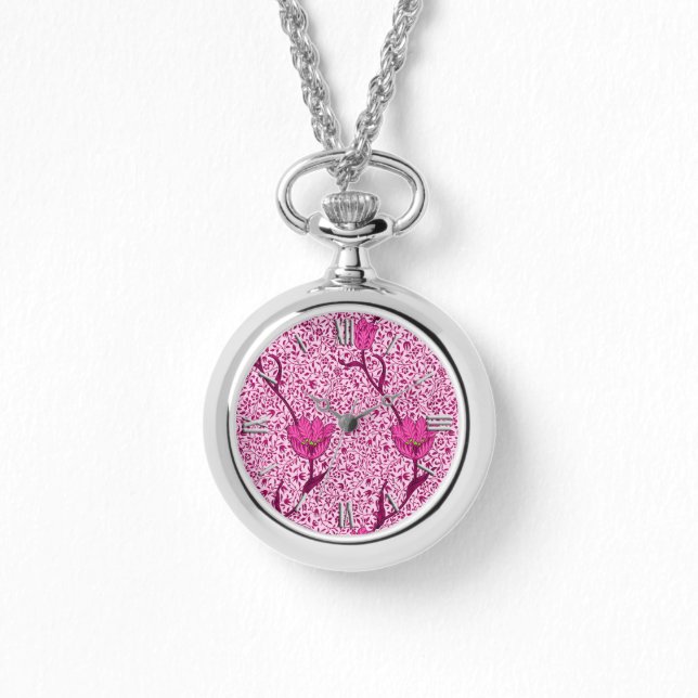 Montre Art Nouveau Tulipe Damas, Vin et Fuchsia Rose (Recto)