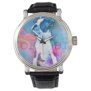 Montre Art numérique d'aquarelle de Boston Terrier