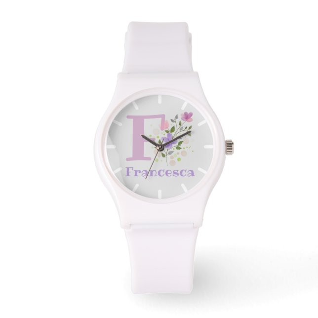 Montre avec motif floral avec nom et initiale (Recto)