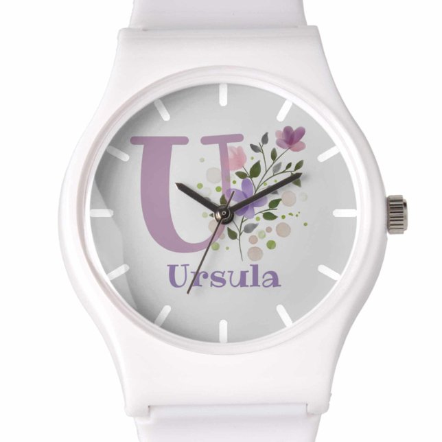 Montre avec motif floral et nom & initiale (Créateur téléchargé)