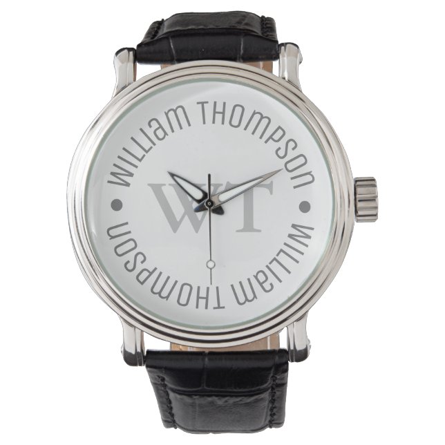 Montre avec nom gris (monogramme circulaire) (devant)
