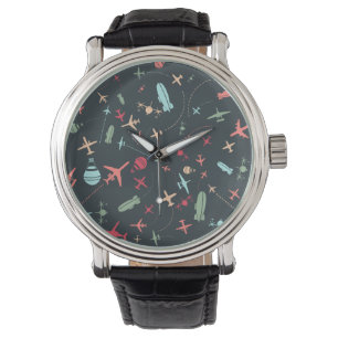 Montre Avion noir et Motif de l'aviation