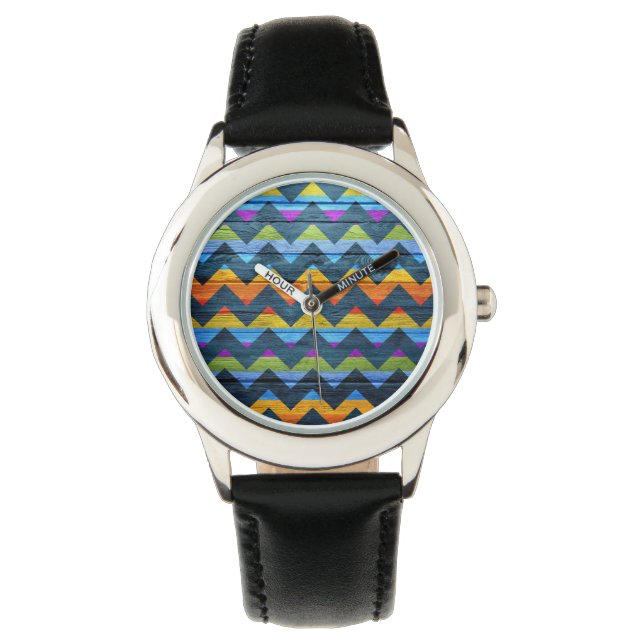 Montre Aztec Chevron Wood Abstract Art #6 (devant)