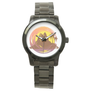 Montre Badge avec paysage volcanique tropical et palmiers