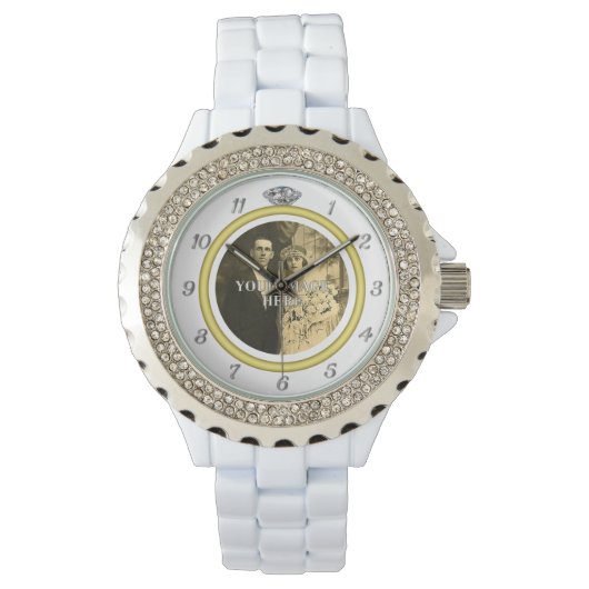 Montre Bague de Mariage de diamants avec photo en blanc (devant)