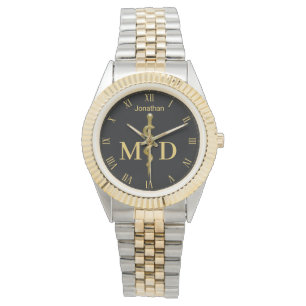 Montre Baguette d'or Asclepius sur Black Médicale Doctor 