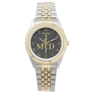 Montre Baguette d'or Asclepius sur Black Médicale Doctor 