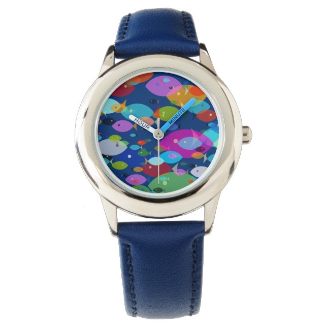 Montre Baignade colorée Poisson Motif Abstrait Bleu (devant)