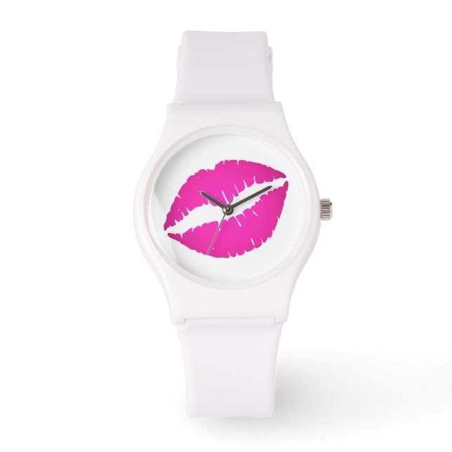 Montre Baiser en bâton de lèvre rose chaud (Recto)