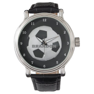 Montre Balle de football noir élégant Nom personnalisé ma
