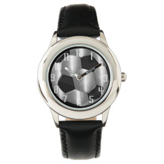 Montre Balle de soccer en argent et noir