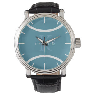 Montre Balle de tennis bleu turquoise et entraîneur monog