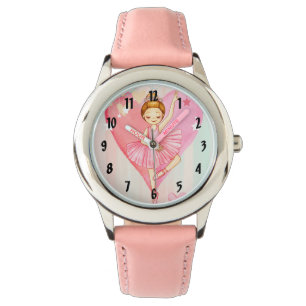 Montre Ballerina mignonne Étoiles et Coeurs filles rose