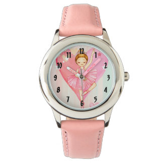 Montre Ballerina mignonne Étoiles et Coeurs filles rose