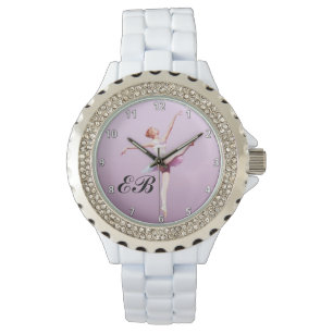 Montre Ballerine en rose et lavande, monogramme