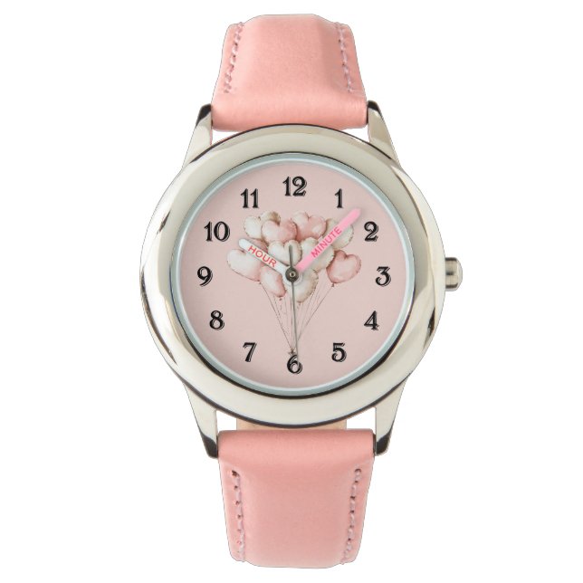 Montre Ballons Cœurs Crème Rose   (devant)