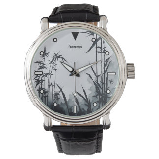 Montre Bambou peinture chinoise à l'encre noir et blanc