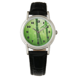 Montre Bambou Vert Exotique Avec Lumières De Bokeh