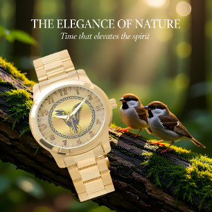 Montre Bande dessinée Aigle noir et or avec feuille d'or