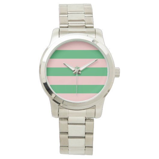 Montre Bande horizontale rose et verte | Toute taille | P (devant)