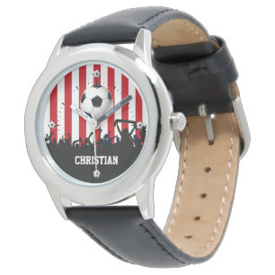 Montre Bandes rouges et blanches Ventilateurs de football