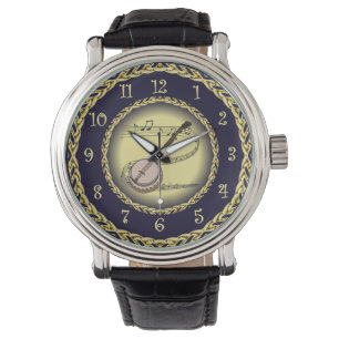 Montre Banjo ~ Scroll musical ~ Gold/Navy Blue ~