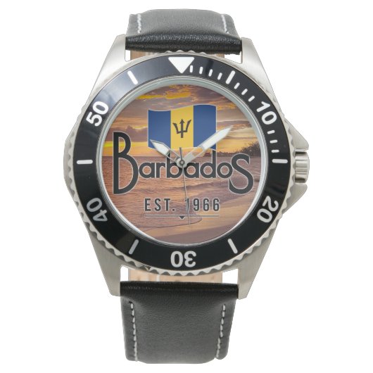 Montre "Barbade depuis 1966" Coucher de soleil avec drape (devant)