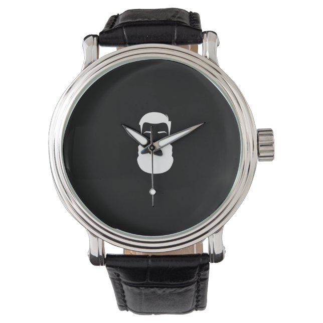 Montre Barbe blanche Bracelet en cuir noir (devant)