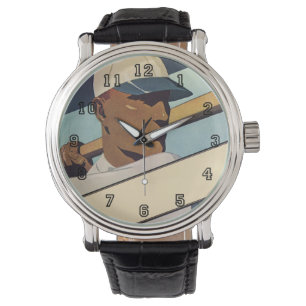 Montre Baseball Batteur Vintage Sport, Art Stylisé