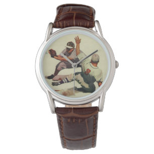 Montre Baseball Sportif Vintage, Joueur Glissant vers le