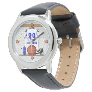 Montre Basket-ball blanc et bleu personnalisé Jersey