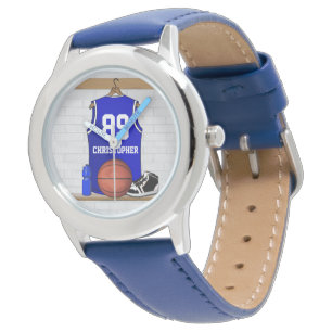 Montre Basket-ball bleu et blanc personnalisé Jersey