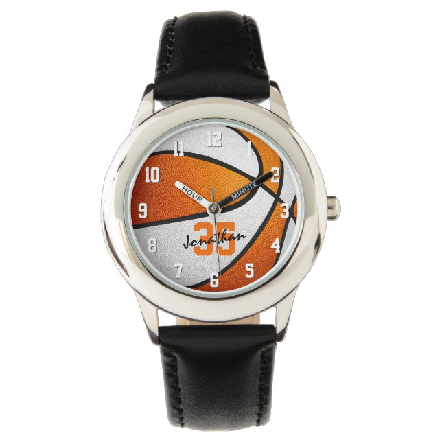 Montre basket-ball personnalisé blanc orange (devant)