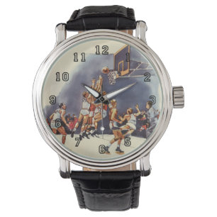 Montre Basket-ball vintage de sport, joueurs dans un jeu